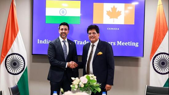MUnion Commerce and Industry Minister Piyush Goyal with Canada's International Trade Minister, Maninder Sidhu. (@PiyushGoyal X)