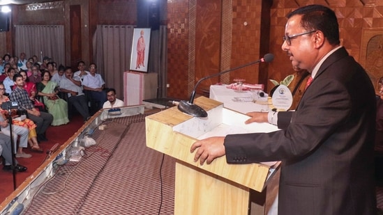 Supreme Court of India Judge, Justice Ujjal Bhuyan delivers a keynote lecture in Guwahati, Assam, Saturday, Aug. 8, 2026.