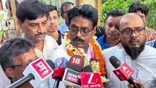 Congress candidate for Nandigram Assembly by-election, Milan Pradhan, speaks to the media after getting an interim bail, in Haldia.