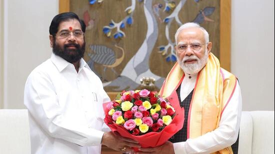 Prime Minister Narendra Modi during a meeting with Maharashtra Deputy Chief Minister Eknath Shinde in New Delhi. (PTI)