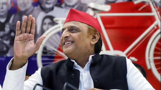 Samajwadi Party national president Akhilesh Yadav waves during a press conference at the party office, in Lucknow. (ANI)