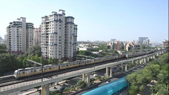 The phase one of the Gurugram Metro project, which has 14 stations, has witnessed around 15% physical construction. (HT Archive)