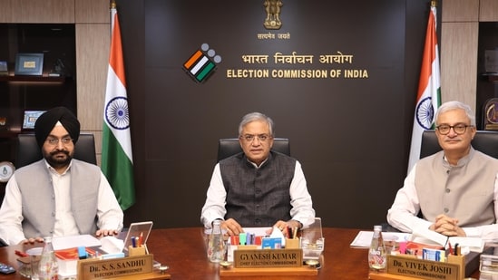 Gyanesh Kumar news LIVE: CEC Gyanesh Kumar (C) with election commissioners Dr Sukhbir Singh Sandhu (L) and Dr Vivek Joshi (R) (X/@ECISVEEP)