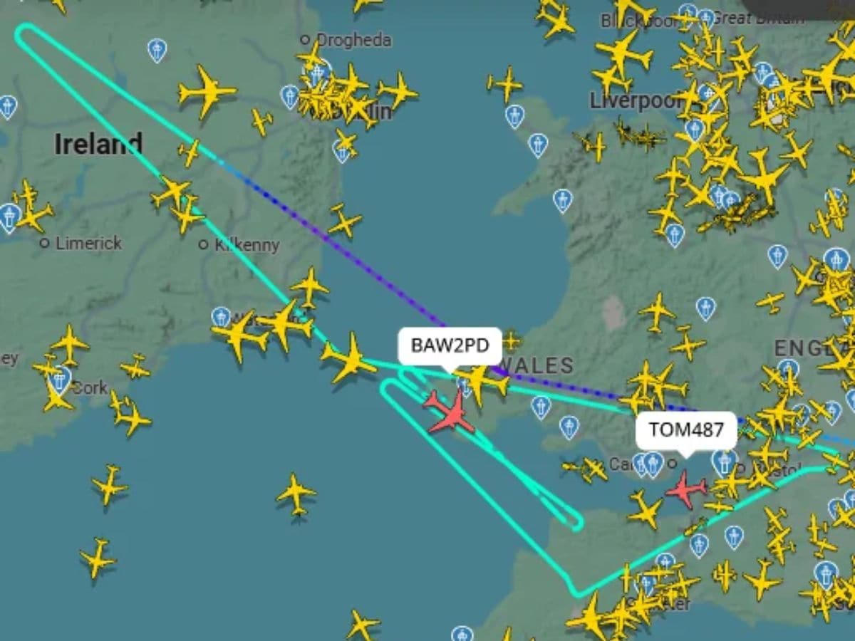 Flight-tracking data showed BA295 turn back towards the UK after descending to 9,000 ft over Ireland, before heading towards London. Flight-tracking data showed BA295 turn back towards the UK after descending to 9,000 ft over Ireland, before heading towards London.