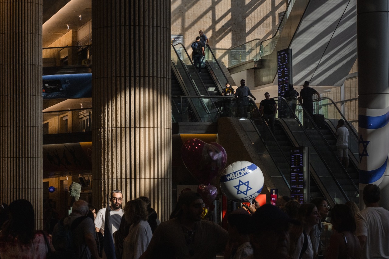 Passengers at the arrivals hall at Ben Gurion Airport in 2024. Passengers at the arrivals hall at Ben Gurion Airport in 2024.