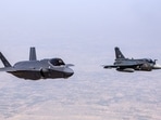 A USAF F-35 flying in formation with the IAF’s Tejas during Tarang Shakti.(IAF)