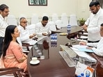 West Bengal Chief Minister Suvendu Adhikari signs documents as BJP candidate Koel Mallick files her nomination for the upcoming Rajya Sabha by-election, in Kolkata on Monday. (ANI Photo)