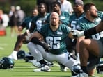 Philadelphia Eagles tackle Lane Johnson (65) announced retirement in an emotional social media post.