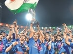 Harmanpreet Kaur celebrates after leading India to the World Cup win in 2025. (Getty Images)