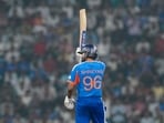Shreyas Iyer hit an unbeaten 102 off 43 balls in opening T20I against the West Indies. (PTI)