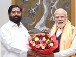 Prime Minister Narendra Modi during a meeting with Maharashtra Deputy Chief Minister Eknath Shinde in New Delhi. (PTI)