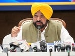 Punjab CM Bhagwant Mann addresses a press conference in Chandigarh.