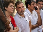 Rahul and Priyanka Gandhi were stopped by cops on Parliament Street in front of the Akashvani Bhawan during the INDIA bloc march.