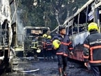 Though the reasons and chain of events leading to the incident are under probe, sources in the BEST said that the fire may have been sparked by a half-burnt cigarette butt (Raju Shinde/HT Photo)