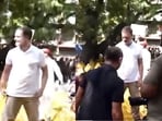 Rahul Gandhi climbed on police barricades after the Opposition MPs were stopped by police on the way to Election Commission.