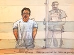 This courtroom sketch made on October 5, 2026 shows Indian national Rohan Rane (L) appearing during his trial over allegedly forcing minors in which young girls, most of them minors, were forced to engage in sexual acts online and to mutilate themselves, at the assizes courthouse in Paris.(AFP)