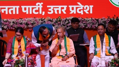 UP Chief Minister Yogi Adityanath, Pankaj Chaudhary, Smriti Irani, Brajesh Pathak, and Dharampal Singh (right) attend the state-level workshop of the BJP’s ‘Seva Sankalp Abhiyan’ in August. (Deepak Gupta/Hindustan Times) UP Chief Minister Yogi Adityanath, Pankaj Chaudhary, Smriti Irani, Brajesh Pathak, and Dharampal Singh (right) attend the state-level workshop of the BJP’s ‘Seva Sankalp Abhiyan’ in August. (Deepak Gupta/Hindustan Times)