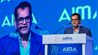 New Delhi: Former G20 Sherpa Amitabh Kant addresses the gathering during AIMA's 53rd National Management Convention, in New Delhi, Monday, Sept. 21, 2026. (PTI Photo) (PTI09_21_2026_000243B) (PTI) New Delhi: Former G20 Sherpa Amitabh Kant addresses the gathering during AIMA's 53rd National Management Convention, in New Delhi, Monday, Sept. 21, 2026. (PTI Photo) (PTI09_21_2026_000243B) (PTI)