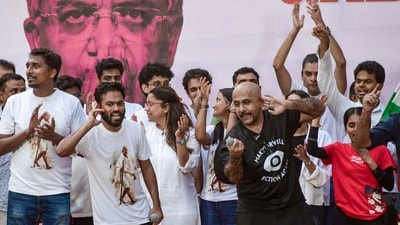 Mumbai: Cockroach Janta Party (CJP) founder Abhijeet Dipke during a protest by CJP against CEC Gyanesh Kumar, demanding his resignation, at Shivaji Park, in Mumbai (PTI) Mumbai: Cockroach Janta Party (CJP) founder Abhijeet Dipke during a protest by CJP against CEC Gyanesh Kumar, demanding his resignation, at Shivaji Park, in Mumbai (PTI)