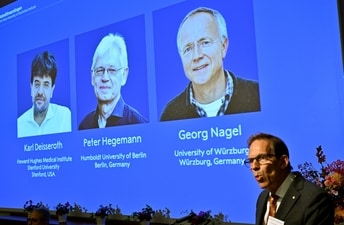 Matthias Prigge, a member of Peter Hegemann's team, speaks to journalists in Hegemann's laboratory after Hegemann, a professor at Humboldt University of Berlin, was awarded the Nobel Prize in medicine, in Berlin, Germany, October 5, 2026. (REUTERS) Matthias Prigge, a member of Peter Hegemann's team, speaks to journalists in Hegemann's laboratory after Hegemann, a professor at Humboldt University of Berlin, was awarded the Nobel Prize in medicine, in Berlin, Germany, October 5, 2026. (REUTERS)
