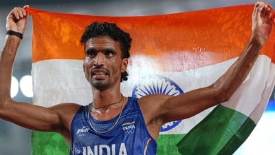 India's Gulveer Singh after his third-place finish in the men's 5000m final at the Asian Games. (PTI) India's Gulveer Singh after his third-place finish in the men's 5000m final at the Asian Games. (PTI)