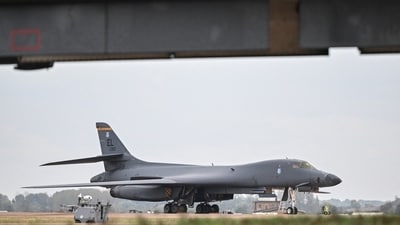 A U.S. Air Force B-1 Lancer bomber on the tarmac at RAF Fairford base in England on Sept. 27. A U.S. Air Force B-1 Lancer bomber on the tarmac at RAF Fairford base in England on Sept. 27.