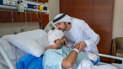 Dubai Crown Prince Sheikh Hamdan bin Mohammed bin Rashid Al Maktoum had visited Machchhar at the hospital. (X/ @IndembAbuDhabi) Dubai Crown Prince Sheikh Hamdan bin Mohammed bin Rashid Al Maktoum had visited Machchhar at the hospital. (X/ @IndembAbuDhabi)