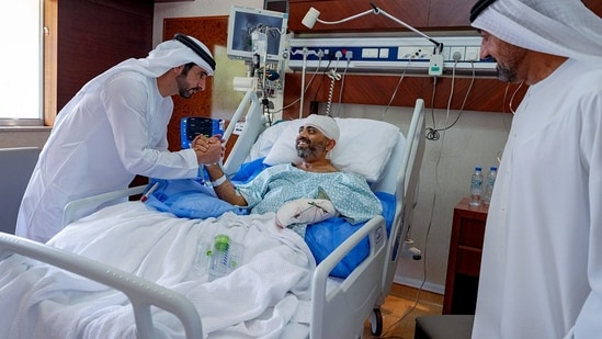 Abu Dhabi [UAE], Oct 03 (ANI): Dubai Crown Prince and UAE Deputy Prime Minister Hamdan bin Mohammed Al Maktoum inquires about the health of Captain Smit Machchhar, who saved hundreds of lives aboard a flydubai flight to Tel Aviv, in Abu Dhabi on Saturday. The pilot is undergoing treatment for injuries sustained in a mid-air attack. 