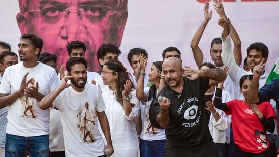 Mumbai: Cockroach Janta Party (CJP) founder Abhijeet Dipke during a protest by CJP against CEC Gyanesh Kumar, demanding his resignation, at Shivaji Park, in Mumbai (PTI)