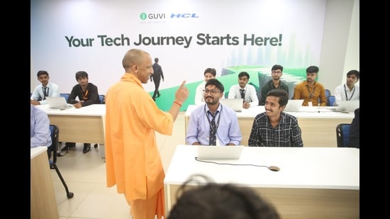 Chief minister Yogi Adityanath at an event marking the 10th anniversary of HCLTech’s operations in Lucknow. (Sourced)