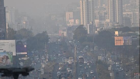 Pune, India - Dec. 23, 2022: Hazy weather seen on Pune Banglore highway near Wakad in Pune, India, on Friday, December 23, 2022. (HT PHOTO)