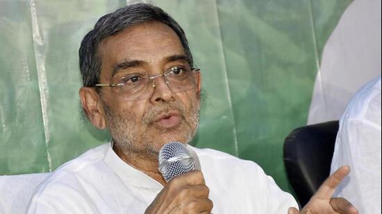 Rashtriya Lok Morcha president Upendra Kushwaha addressing. (Santosh Kumar/ HT Photo)