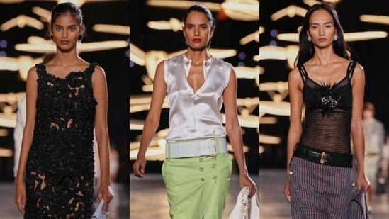 Bhavitha Mandava, Lakshmi Menon, and Mona Bhujel walk for Chanel in Paris.