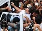 Lok Sabha LoP Rahul Gandhi during INDIA bloc MPs protest against Chief Election Commissioner Gyanesh Kumar near Jantar Mantar, in New Delhi on Wednesday.