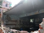 Five people filling Dussehra effigies with fireworks at the community centre in Lajpat Nagar sustained severe injuries in the explosion on Monday. (Sakib Ali/HT Photo)