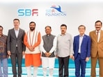 Haryana chief minister Nayab Singh Saini posing with Chhattisgarh chief minister Vishnu Deo Sai, Haryana minister Rao Narbir Singh and other dignitaries during a round table conference, in Singapore on Tuesday. (ANI)
