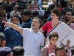 Opposition leader Rahul Gandhi and his sister Priyanka Gandhi Vadra take part in a protest organised by opposition parties demanding the resignation of Chief Election Commissioner Gyanesh Kumar