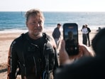 British adventurer Karl Bushby arriving on a beach near Dover, southern England. (AFP)