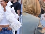 Zendaya is facing criticism online for remaining seated while greeting Brigitte Macron in Paris