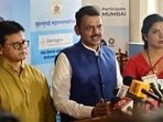 Mumbai, India - Oct. 6, 2026: Maharashtra Chief Minister Devendra Fadnavis during the launch of the BMC’s ‘Participate Mumbai’ initiative and signing of an MoU with governance advisory organisation Samagra. The platform will feature more than 450 civic projects, allowing corporates, NGOs and citizens to contribute through CSR, technology, equipment, skills and volunteers, at BMC head Office in Mumbai, India, on Tuesday, October 6, 2026. (Photo by Anshuman Poyrekar/Hindustan Times) (Anshuman Poyrekar/HT Photo)