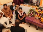 On Tuesday, Shiv Sena (UBT) MLA and former Leader of the Opposition in the legislative council Ambadas Danve (in white kurta pyjama) visited the Purnekar family at their residence to offer his condolences. He assured the family that the accused would face strict punishment (Praful Gangurde/HT Photo)