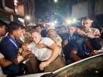 Lok Sabha LoP Rahul Gandhi being detained by Delhi Police during a sit-in protest staged by INDIA bloc MPs at Akashvani Bhavan against Chief Election Commissioner Gyanesh Kumar, in New Delhi on Tuesday.(AICC)