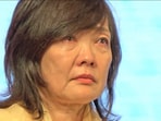 Akie Abe gets emotional during the inauguration of the ‘Shinzo Abe Memorial Corridor’ at the Rudraksh Convention Centre in Varanasi on Wednesday.(HT)