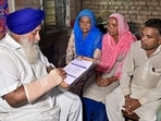 Shiromani Akali Dal president Sukhbir Singh Badal during a door-to-door campaign launched by the party across Punjab. (PTI)