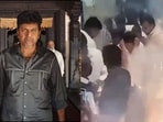Shiva Rajkumar was almost hit in the face by a firefracker that went off suddenly. 