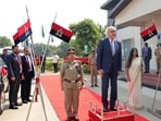The Swiss Confederation President Guy Parmelin during his visit to the Noida airport in Jewar on Tuesday. (HT Photo)
