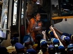 The police action happened on Tuesday morning, as the students were preparing to leave Tilak Bhavan. Private buses were summoned and the students were made to board them (Raju Shinde/HT Photo)