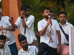 CJP founder Abhijeet Dipke during a protest at Shivaji Park, Dadar.(Raju Shinde/HT)
