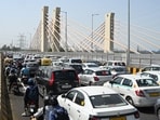Traffic jams on Delhi’s newly-opened Barapullah Phase-III flyover.