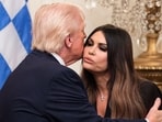 Donald Trump, left, and Kimberly Guilfoyle, US ambassador to Greece, during a Greek Independence Day celebration in the East Room of the White House in Washington, DC, US, on Thursday, March 26.(Bloomberg)